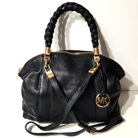 Michael Kors Naomi Black Pebbled Leather Large Bowling Satchel Like New!! - Picture 2 of 16